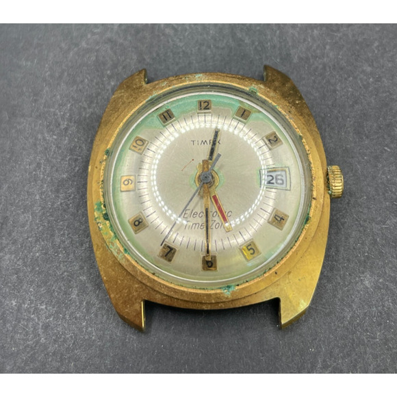 Vintage Men\'s Timex Electronic Time Zone Watch Gold Plated Telephone Dial main image 12
